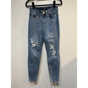 Judy Blue 25W Skinny Fit Destroyed Ripped Denim Blue Jeans